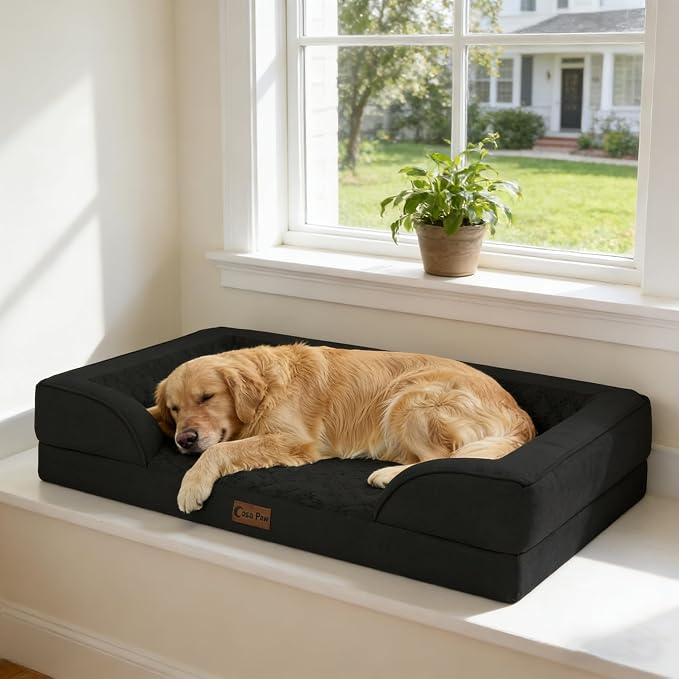 Orthopedic Washable Dog Bed for Extra Large Dogs, 45x35in, Black | Orthopedic Foam Eases Joint Pressure, Bolsters Supports Head And Neck, Washable Pet Beds, Removable Cover, Non-Slip Bottom