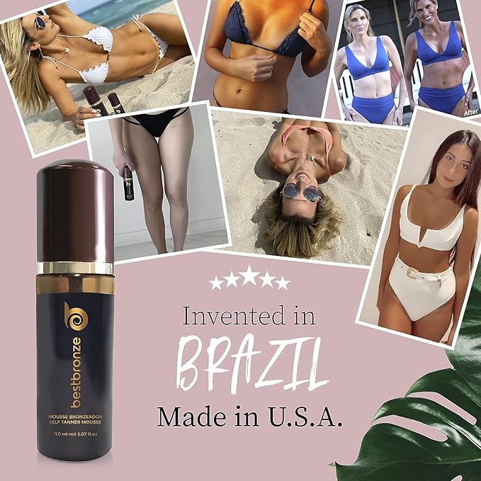 Best Bronze Self Tanner Mousse with Tanning Mitt, 1.7 Fl Oz - Tinted Vegan Self Tanning Foam for Light, Medium, Dark Skin Tones - Easy-to-Use Body Bronzer for Oily, Sensitive, Dry Skin