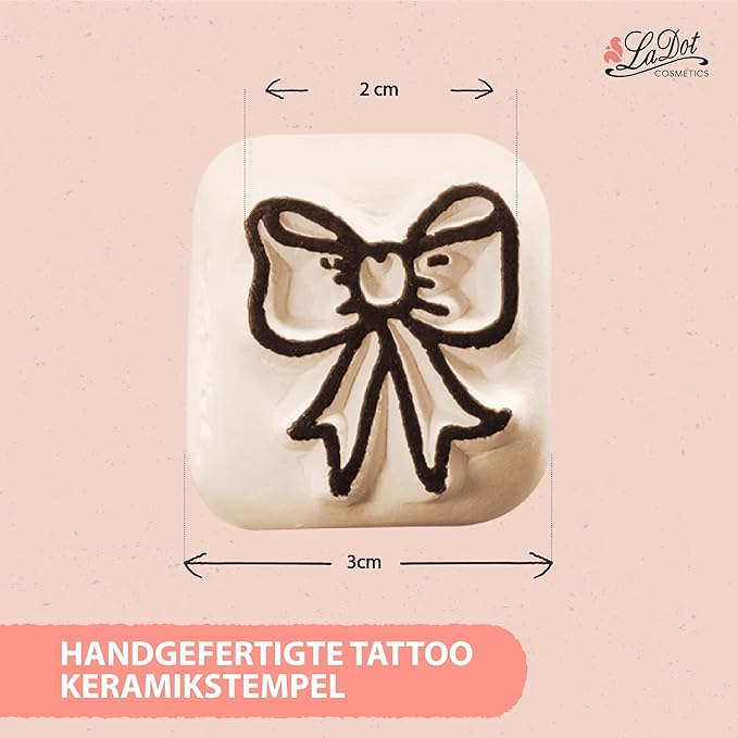 LaDot Temporary Tattoo Stamp– Easy-to-Use Reusable Ceramic Skin Stamp for Creating Custom Temporary Tattoos – Fun Body Art Tool for Parties, Events, and Festivals (Bow, Small)