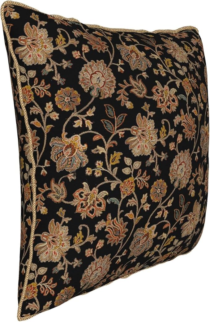 Vintage Tapestry Velvet Pillow Covers 18x18 In Black Brown Bohemian Boho Carpet Throw Pillows for Couch Soft Cushion Covers Pillowcase Rustic Retro Rug Pillow Cases for Sofa Bed Living Room Outdoor