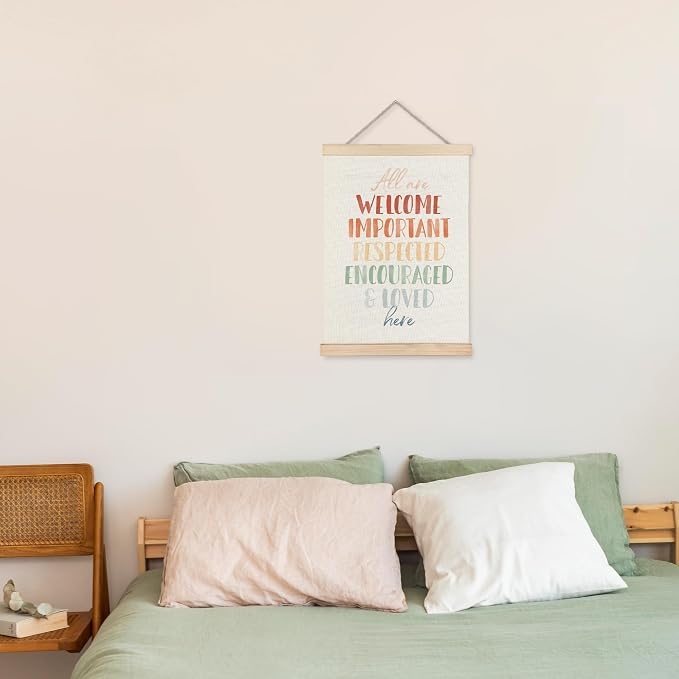 URLLUAE All Are Welcome Here Diversity Classroom Wall Art Posters, Affirmations for Kids, Back To School Equality Multicultural Poster Hanger Frame for School Counselor Office Wall Decor, 12x16 Inch