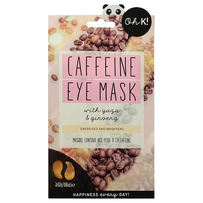 Oh K! Eye Mask - Caffeine - Hydrating Under Eye Patches for Dark Circles - Hydrogel Mask with Yuzu, Ginseng - Undereye Patches for Puffiness - 1 Pair