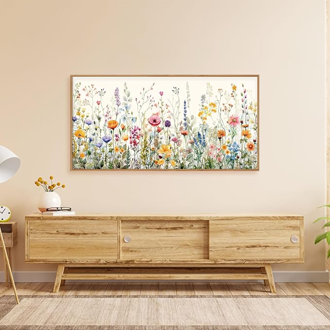 FWIEXA Floral Canvas Wall Art, Framed Wildflower Pictures Wall Decor, Large Flower Prints, Colorful Botanical Artwork, Watercolor Painting 20x40 Inches for Living Room, Bedroom, Office, Home