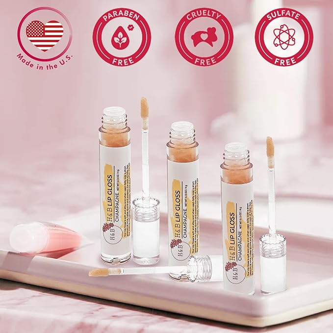 Nicole + Brizee H&B Hydrating Lip Gloss - Moisturizing, Long-Lasting Shimmer & Shine for Soft & Smooth Lips – Compact, Travel-Size, Lightweight Lip Gloss for Women - Champagne (3 Pack, 4g)