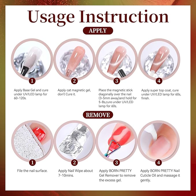 Born Pretty 15ML Cat Magnetic Eye Gel Nail Polish,Watermelon Red Green Colors Glitter Holographic Magnetic Gel Polish,Glitter Magnetic Nail Polish for Manicure Salon DIY