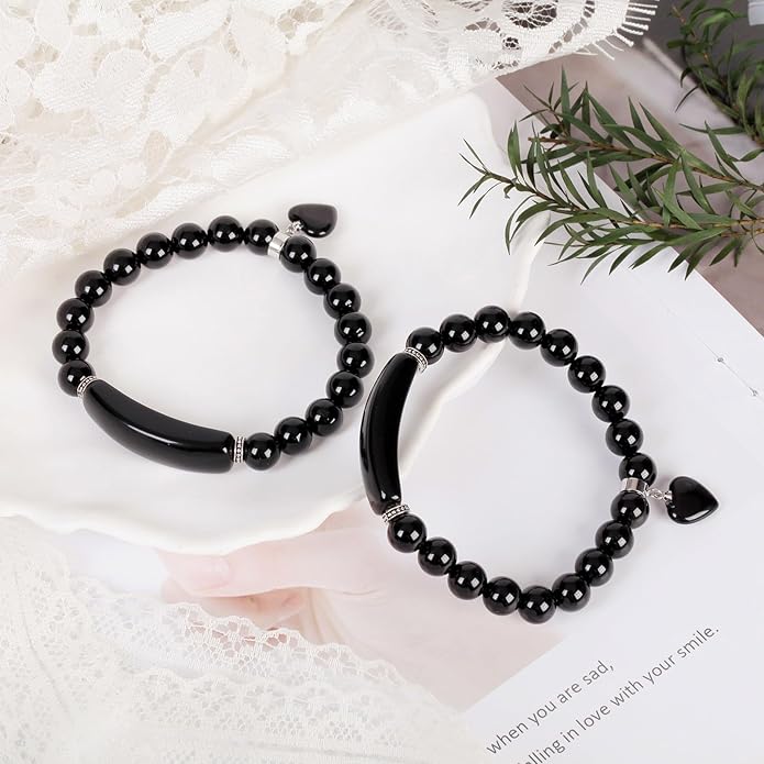 TUMBEELLUWA Healing Stone Bracelet 8mm Beads Chakra Crystal Energy Heart Charm Bracelet Handmade Jewelry for Women