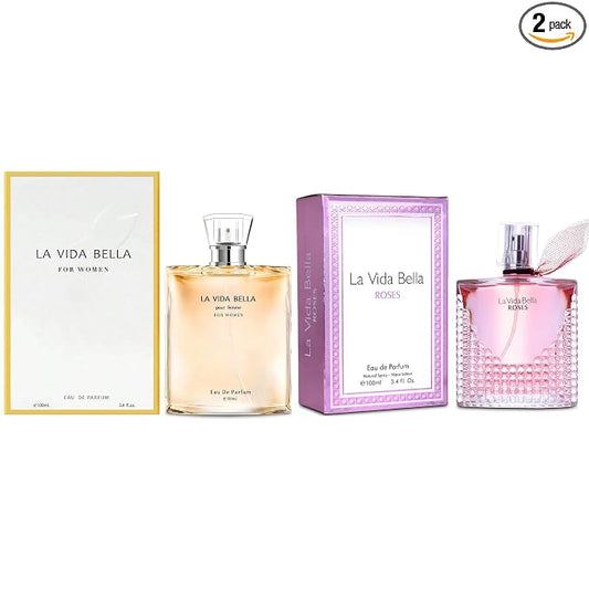 A CENTER La Vida Bella &La Vida Bella Rose Perfume Set for Women - Floral Fragrance Gift Set with Coconut,Vanilla,Patchouli,Floral & Sweet | 3.4 Fl Oz Each Women Perfume Set