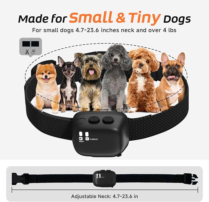 Tiny Bark Collar for Small Dogs 5-15lbs, Only 1.4*1 in & 0.6oz, No Shock Anti Barking Collar with Vibration & Beep, Extra Small &Rechargeable Bark Collar for Dog Training, 5 Sensitivity Levels(Black)