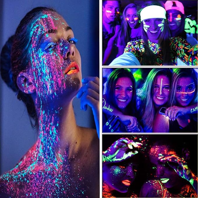 Glow in Dark Face Body Paint UV Blacklight Neon Fluorescent 0.34oz Set of 6 Tubes