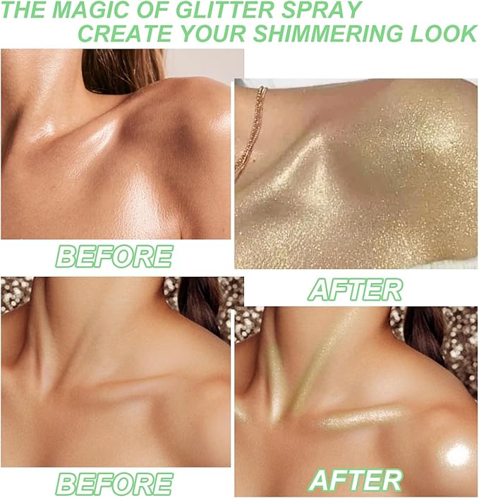 Hair and Body Glitter Spray, Shimmering Powder Sparkle Powder Makeup, Glitter Loose Sparkle Makeup for Body Highlighter,Festival Prom Rave Accessories (Green)