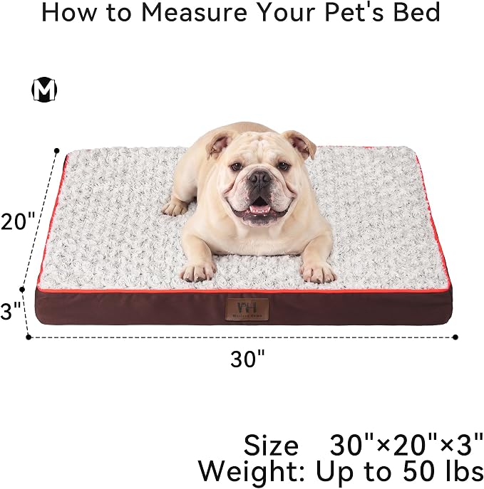 WESTERN HOME WH Orthopedic Dog Bed Medium Size Dog Washable Pet Bed, 30in | Waterproof Liner,Removable Cover,Thick Egg Crate Foam for Joint Support,Nonskid Bottom,OEKO-TEX Certified,Brown,Up to 50 Lbs