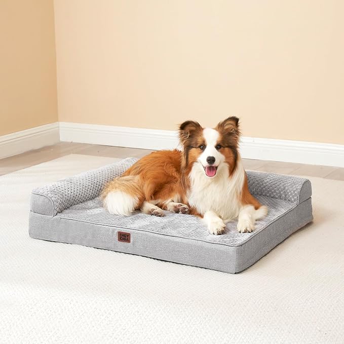 EHEYCIGA Orthopedic Dog Bed, Medium Memory Foam Dog Bed, Grey | Small Dog Sofa with Washable Removable Cover, Waterproof Pet Couch for Crate with Nonskid Bottom, 35x22x6
