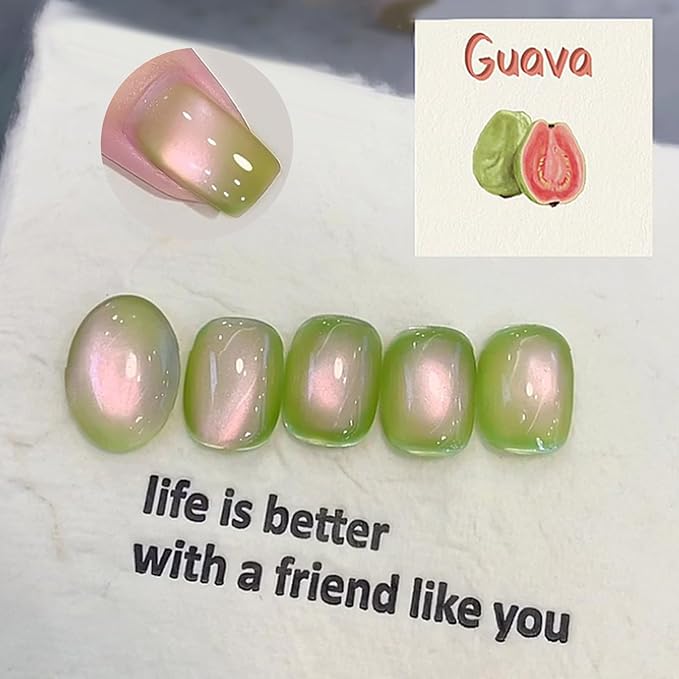 BORN PRETTY Cat Magnetic Eye Gel Nail Polish,Sweet Guava Green Pink Magnetic Gel Polish Manicure Nail Art DIY 15ml