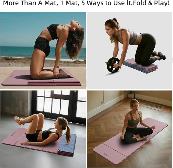 Foldable Yoga Mat 0.32 inches Thick(8mm), SGS Certified POE Material | Non Slip, 71 x 24 inches, Foldable for Travel, Pilates, Camping, Environmental Sports Mat, Odorless