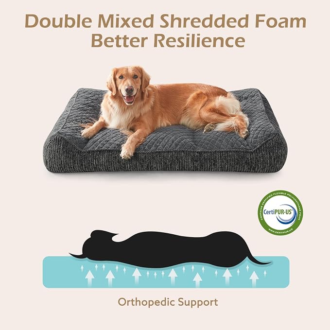 JOEJOY XL Orthopedic Dog Bed for Large Dogs, Extra Thick Foam Pet Bed Sofa | 42" Extra Large Dog Couch Bed with Bolster Sides & Removable Washable Cover, Grey