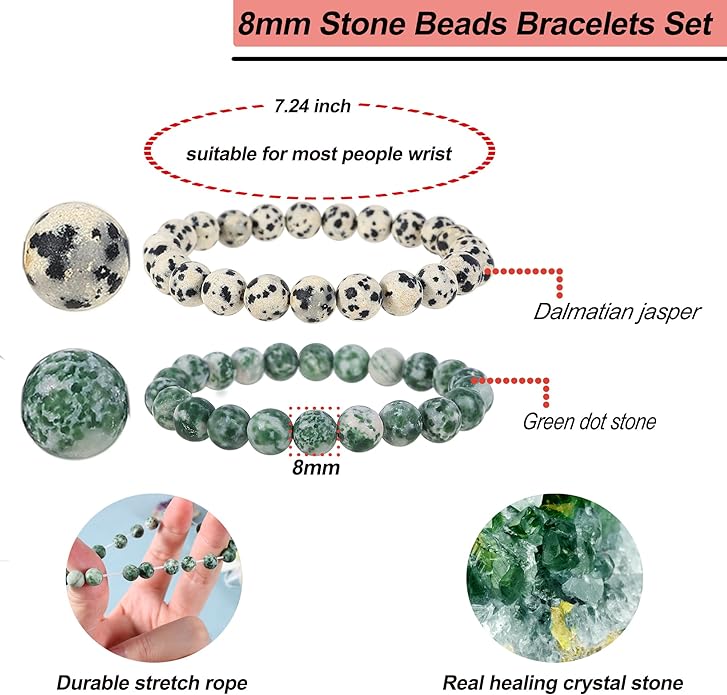 Bivei Natural Gemstone Semi Precious Healing Crystals Handmade Stretchy Round Beads Bracelet,Stocking Stuffers for Women Enhance Positive Energy