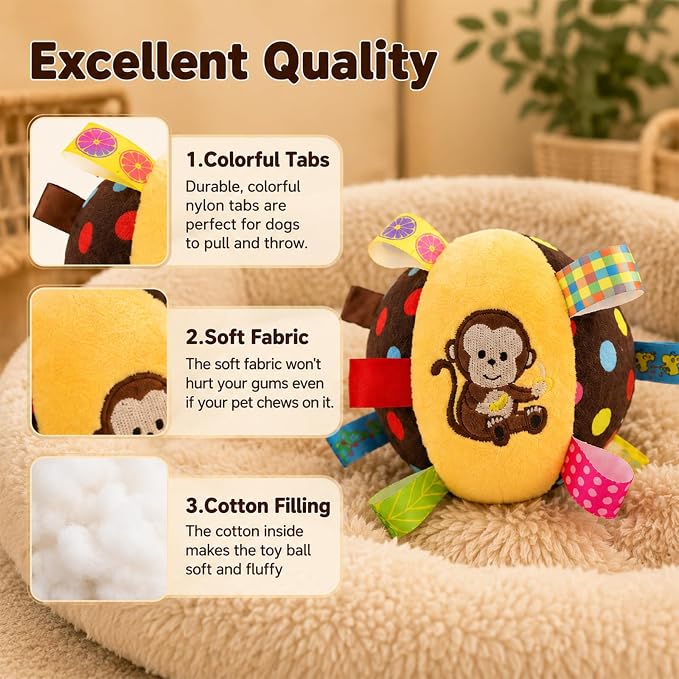 Colorful Squeaky Hanging Dog Training Toy, Dog Plush Toy,6-Inch Soft Stuffed Ball with Cotton Material, Pet Interactive Fetch Toy for Small to Large Dog (Dog, Brown)