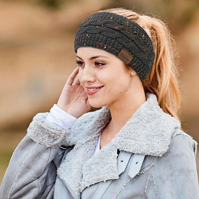 Loritta 2 Pack Headbands for Women Winter Warm Cable Knit Ear Warmer Thick Head Wrap Fuzzy Fleece Lined Gifts