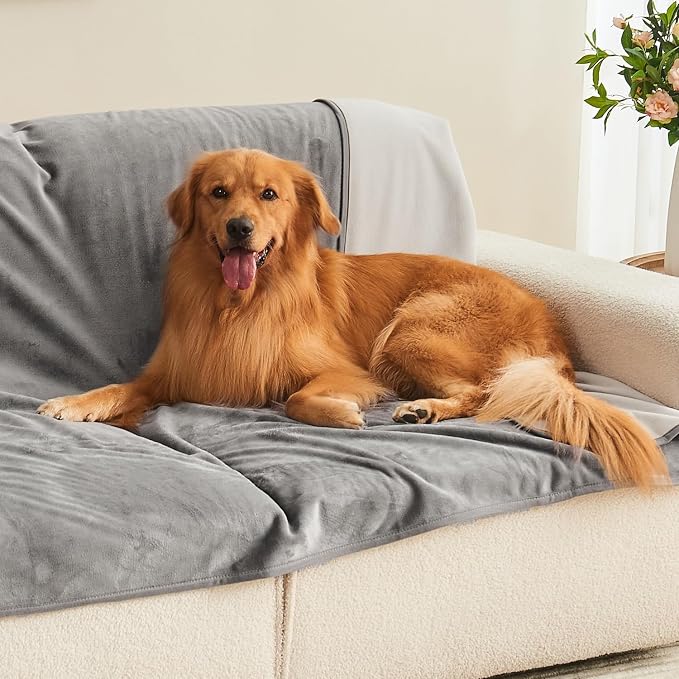 Waterproof Blanket Bed Cover 80"x90" for Adults or Pets, Grey | Soft Pet Blanket for Dogs Cats, Reversible Leakproof Blanket for Bed Couch Sofa, Furniture Protector