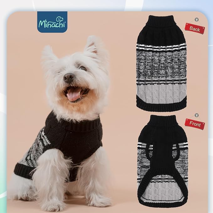 Mihachi Dog Sweaters for Medium Dogs Girl Boy,Soft Warm Dogs Shirt, Cold Weather Dog Coat Turtleneck Knitted Pullover Dog Clothes Costume with Leash Hole for Large Cat Puppy Doggy Pet,Black M