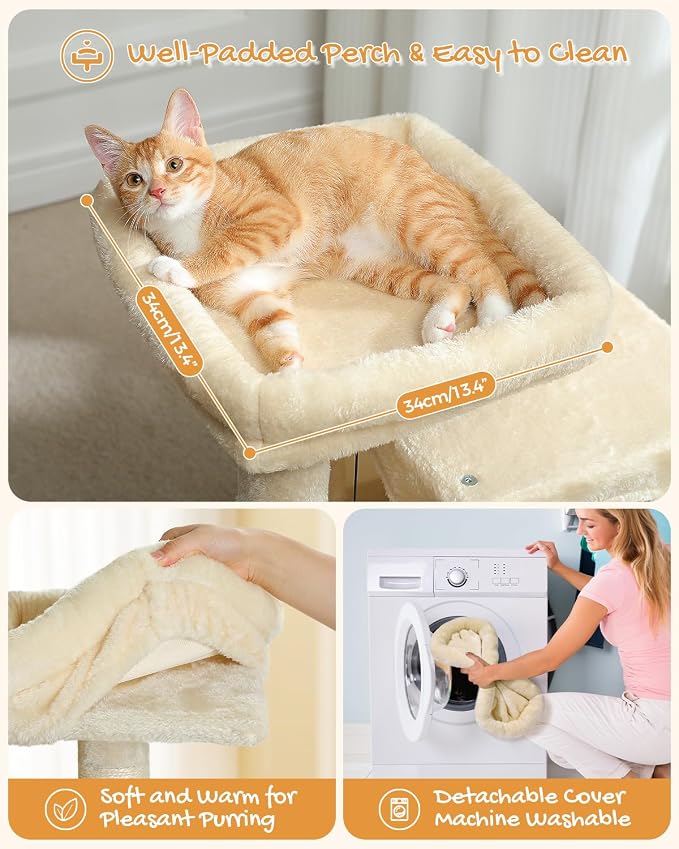 PAWZ Road 30" Cat Tower, Small Cat Tree with 2 Condos for Indoor Cats | cat trees for small cats,cat houses with scratching ramp and posts,dual condos&top perch for multi-cat