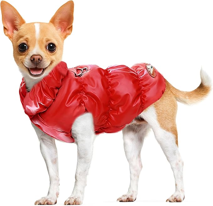 ABRRLO Winter Warm Dog Jacket for Small Medium Dogs Cat Cold Weather Coats with Harness Paded Dogs Fleece Vest Waterproof Windproof Dog Snow Jacket Pet Puppy Clothes (Red,XXL)