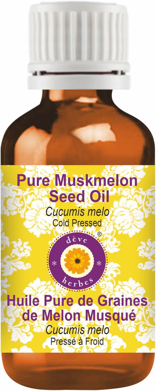 Deve Herbes Muskmelon Seed Oil (Cucumis melo) | Cold Pressed | Pure | Natural | Undiluted | For Diluting Essential oils | For Skin & Massage | Non-Sticky| Lightweight| Men & Women | 50ml (1.69 oz)