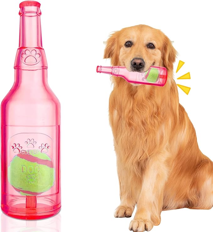 Water Bottle Dog Toy for Aggressive Chewers, Cute Squeaky Indestructible Water Bottle Dogs Chew Toys for Medium/Small Dogs Interactive Dog Toys to Exercise and Accompany (Red)