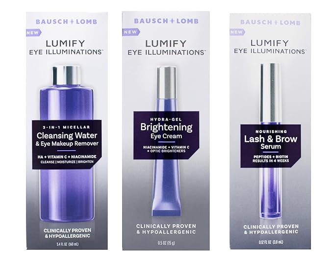Lumify Eye Illuminations Night Eye Beauty Routine, Cleansing Water 5.4 fl oz, Brightening Eye Cream 0.5 oz, and Lash & Brow Serum 0.12 fl oz