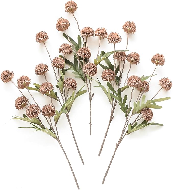 5pcs Light Taupe Faux Silk Mums Artificial Flowers, Bulk Fake Small Mini Chrysanthemums with Stems for DIY Wedding Centerpieces Floral Arrangements Vase Fillers Home Decorations
