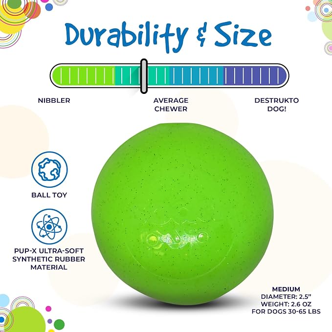 SodaPup Glitter Ball – Soft Dog Ball Toy, Floating Fetch Ball and Treat Dispenser Made in USA from Non-Toxic Pet Safe Food Safe PUP-X Rubber for Bonding, Physical Exercise, & More