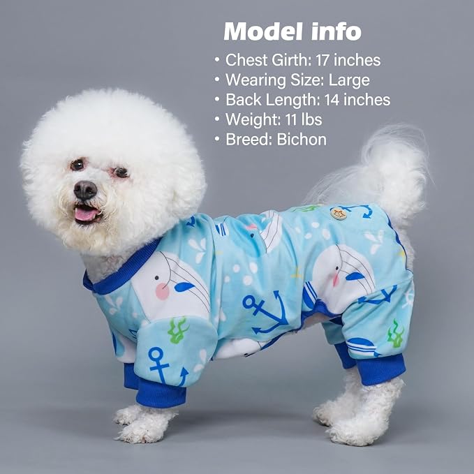 KYEESE Dog Pajamas Velvet Dog Pajamas Small Sized Dogs Soft Dogs Clothes Pjs with Whale Pattern Stretchy Pet Jammies Coat Comfy Pet Onesie Costume, X-Large | 4-Way Stretch, Lightweight & Breathable, Reduces Shedding, Gentle on Sensitive Skin, Recovery ...