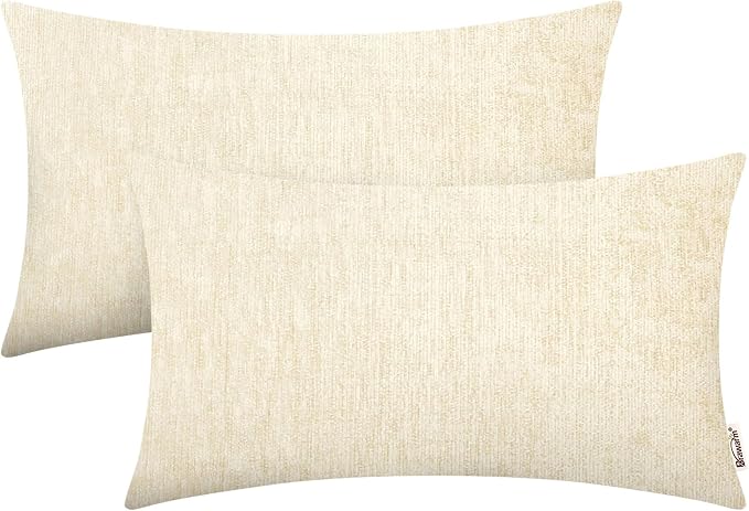 BRAWARM Throw Pillow Covers 12x20 Inches - Cream Chenille Lumbar Pillow Covers Pack of 2, Solid Dyed Soft Chenille Pillow Cases for Couch Sofa Bed Home Decoration