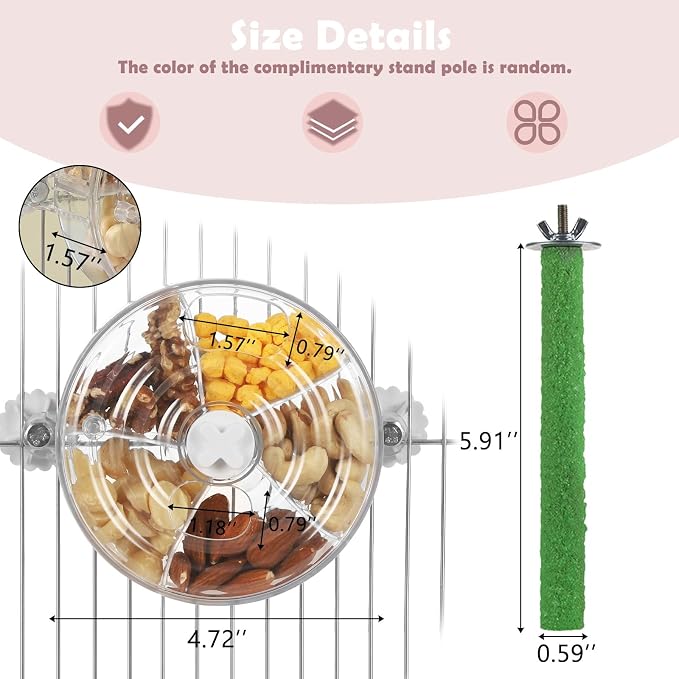 Bird Foraging Toy Interactive Slow Feeder with Rotating Treat Wheel Creative Enrichment Puzzle for Small & Medium Parrots Cockatiel Parakeet Conure - Clear