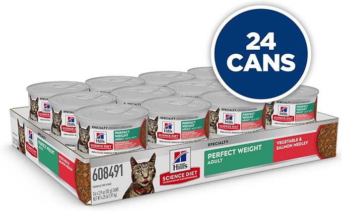 Hill's Science Diet Adult Perfect Weight Wet Cat Food | #1 Veterinarian Recommended, Vegetable & Salmon, 2.9 oz. Cans, 24-Pack