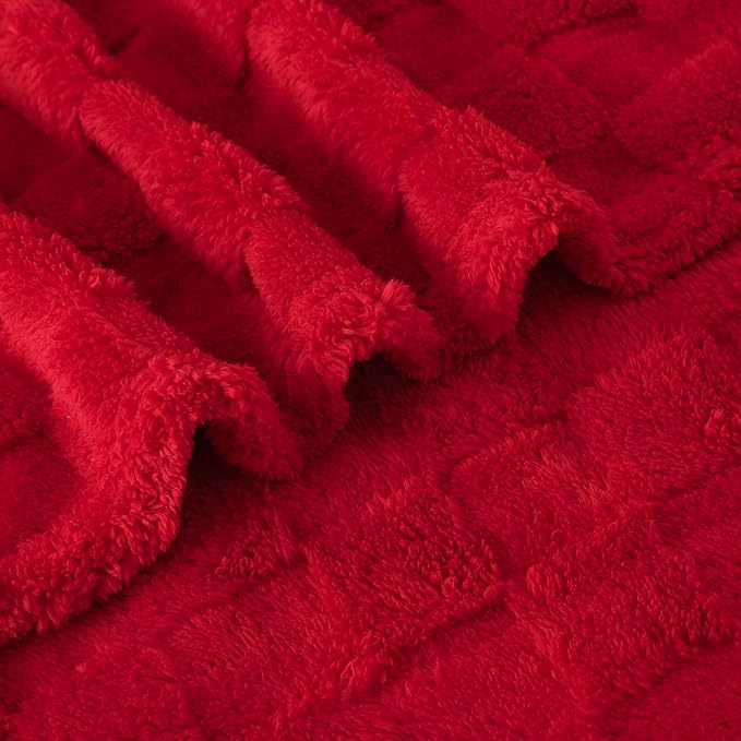 Red Fleece Throw Blanket 50”×70”Checkered Design for Couch Sofa | Super Soft Cozy Plush Microfiber 3D Square Pattern Flannel Blanket for Bed Lightweight for Adults,Women
