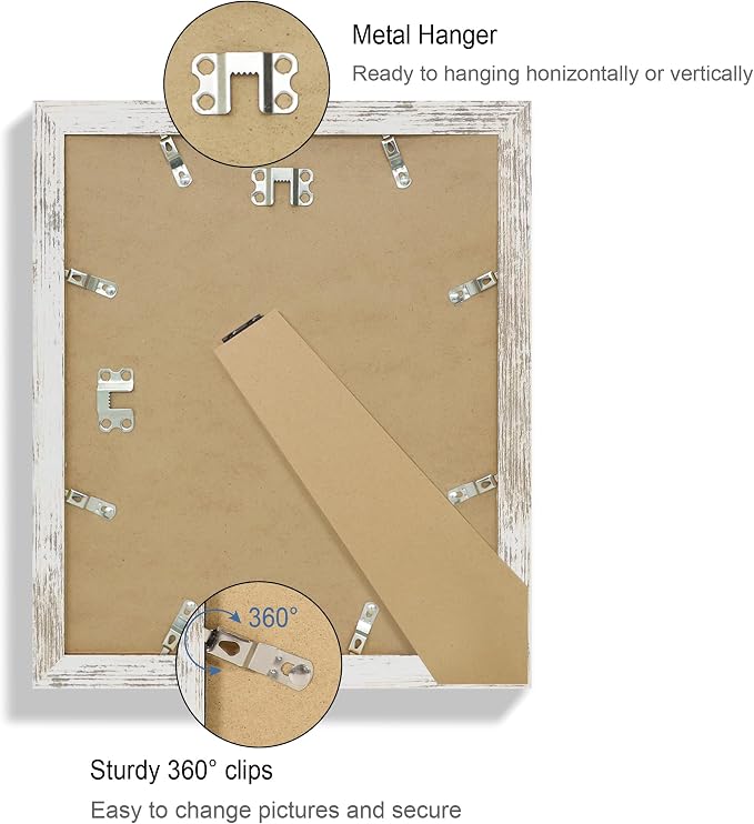 Hongkee 10x12 Picture Frame Set of 4, Made of Real Glass and Multicolour Frame - Display Picture 8x10 with Mat or 10x12 Without Mat, 10 by 12 Photo for Wall Mounting