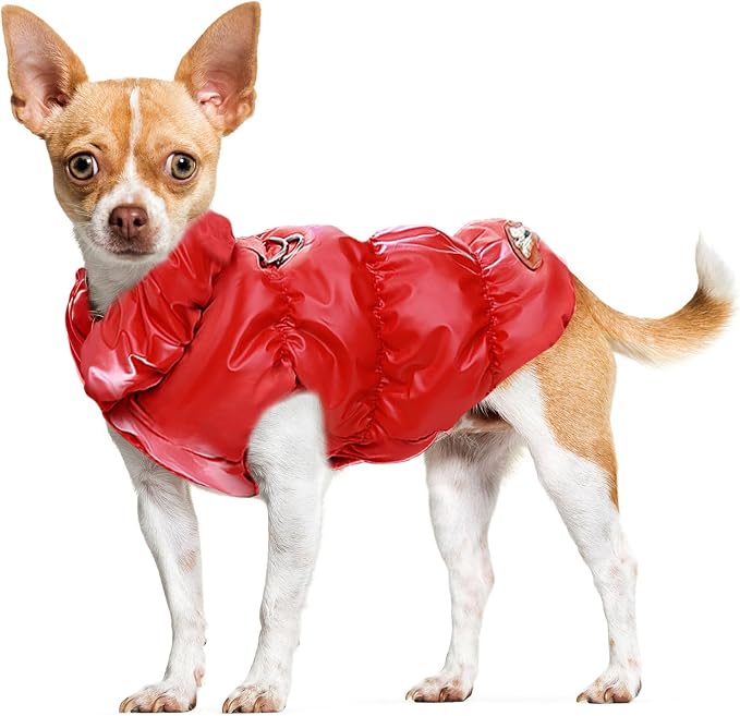 ABRRLO Winter Warm Dog Jacket for Small Medium Dogs Cat Cold Weather Coats with Harness Paded Dogs Fleece Vest Waterproof Windproof Dog Snow Jacket Pet Puppy Clothes (Red,L)
