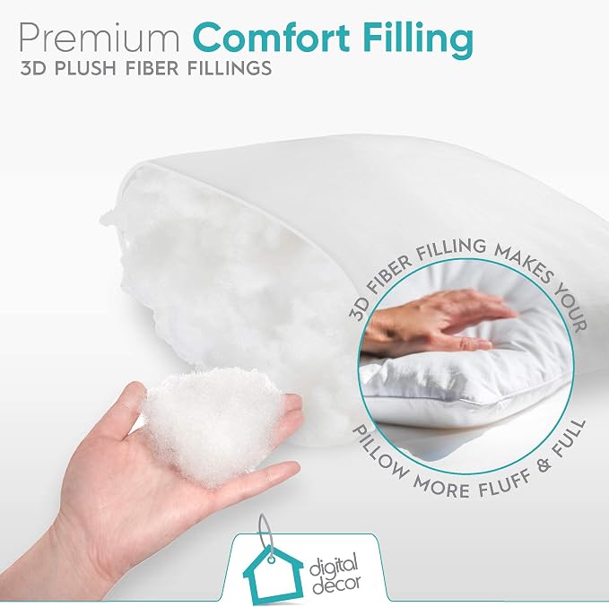 Digital Decor Decorative Throw Pillow Inserts 24x24 Set of 2, Plush Down Alternative Hypoallergenic Cushion Forms for Bed, Couch & Sofa, Made in USA Square Pillow Inserts, White