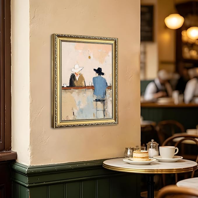 Gold Framed Western Cowboy Wall Art, Vintage Cowboy Bar Wall Decor Painting Mid Century Southwestern Canvas Prints Picture for Farmhouse Living Room Bedroom 16x24 inch