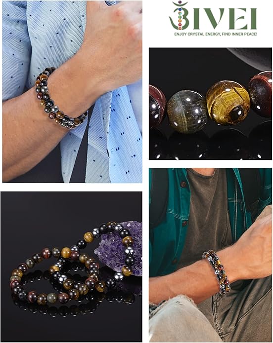 Bivei Natural Gemstone Semi Precious Healing Crystals Handmade Stretchy Round Beads Bracelet,Stocking Stuffers for Women Enhance Positive Energy