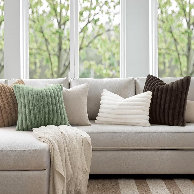 MIULEE Faux Fur Decorative Throw Pillow Covers 18x18 Set of 2 Dark Brown | Modern Fall Soft Plush Couch Pillows, Cozy Fluffy Cushion Covers for Sofa Bed Living Room Home Decor