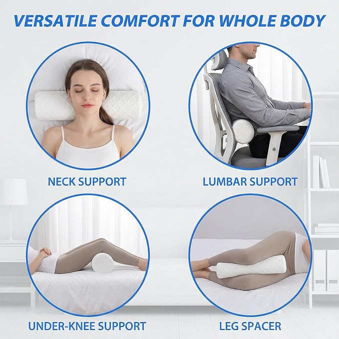 Cervical Memory Foam Neck Roll Pillow Comfortable Breathable(3.1) | Neck Support Pillows for Sleeping 3.1in H Small Round Circle Pillow Cylinder Pillows for Back Lumbar Leg Yoga Pain Relief