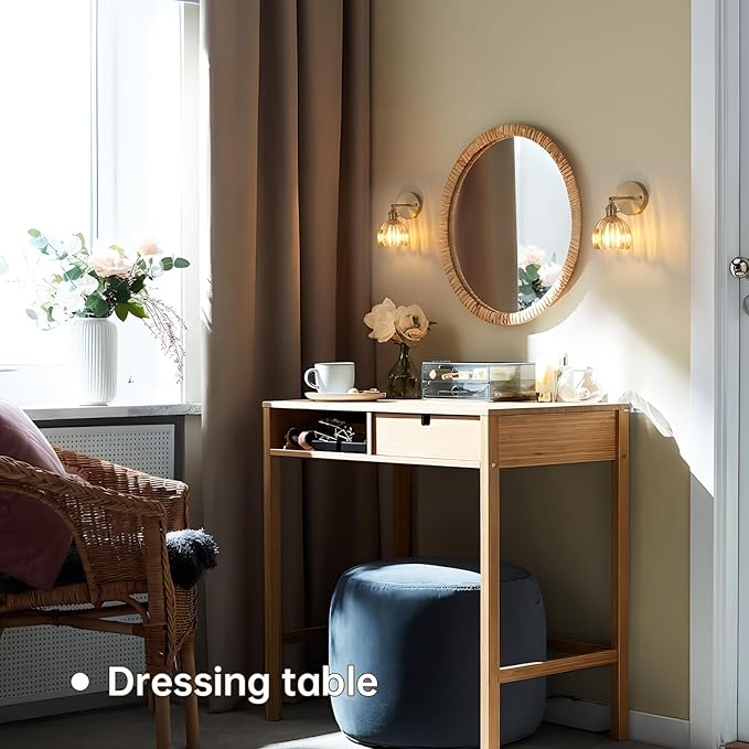 Shenmoyl Vintage Wall Sconces Set of 2 with Amber Tulip Glass Lampshade 180 Degree Adjustable Brass Sconces Hradwired Modern Wall Lighting Fixture with Switch for Bedside Bedroom Doorway