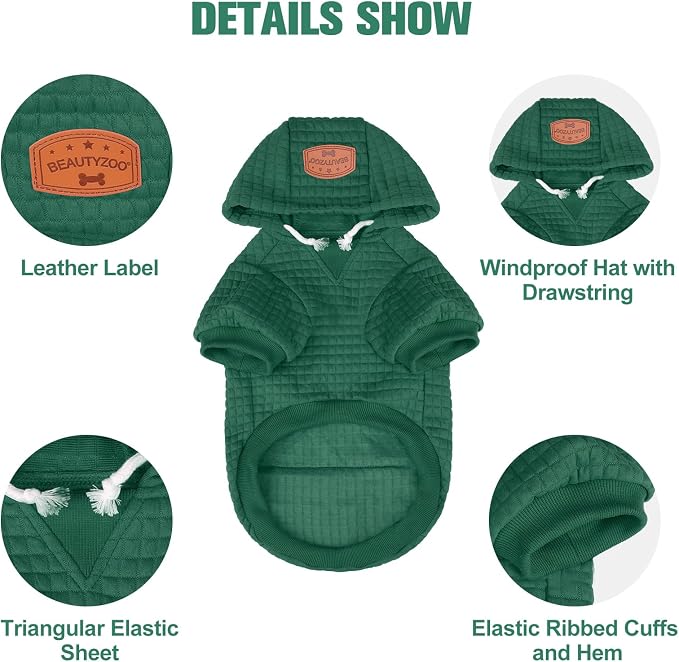 BEAUTYZOO Dog Hoodies Sweater for Small Dogs,Waffle‑Like Laminated Pet Coat | Warm Dog Sweatshirt with Pocket & Leash Hole,Pullover Clothes for Girl Boy Dogs & Cats,Stretchy & Easy‑On‑Off,Chihuahua Puppy