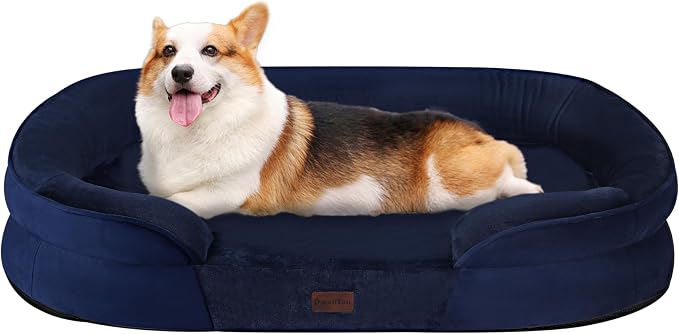 Dwanton Orthopedic Waterproof Medium Dog Bed Sofa, Gel Memory Foam, 36" | Egg-Crate Foam Dog Sofa, Washable Pet Bed with Four Sided Bolster Cushion, Removable Cover & Non-Slip Bottom, Navy Blue
