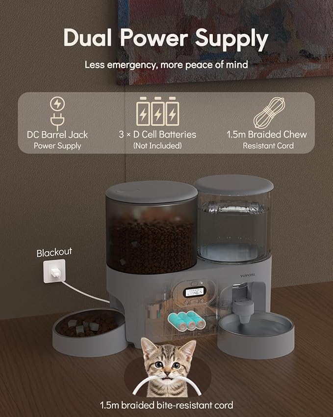 Yuposl Automatic Cat Feeder and Gravity Water Dispenser | 2-in-1 Timed Cat Food Dispenser, 42Cups/10L Extra-Large Capacity for Multi-Cats and Small Dogs, All Detachable for Easy Clean