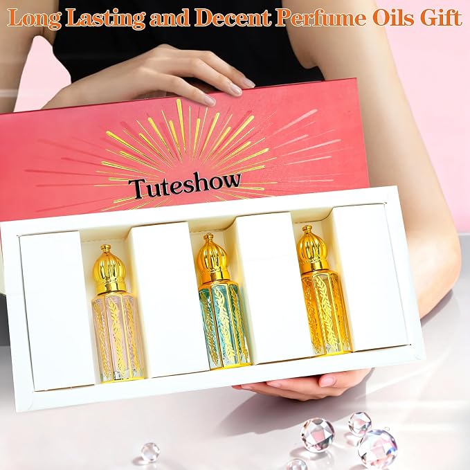 3 Pack Arabian Perfume for Women, Arabic Perfume Oil Roll On, Rose, Jasmine, Musk, Sandalwood, Eau de Parfum and Eau de Toilette, 0.4 fl. oz