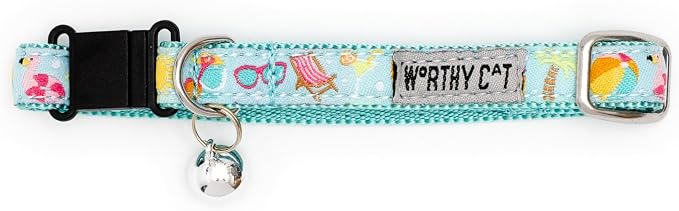 THE WORTHY DOG Characters Patterns, Breakaway Cat Collar, with Bell, Mint Green