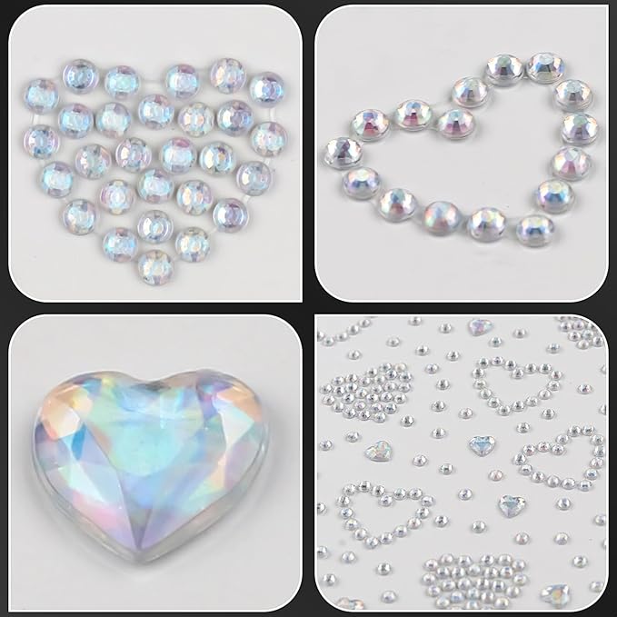 3 Sheers Self Adhesive Rhinestone Sticker Laser Acrylic Heart Gem Stickers for Face Bling Heart Crystal Sparkle Hair Jewels Pearls Diamond Crystal for Eye Face Body Holiday Party Decorations